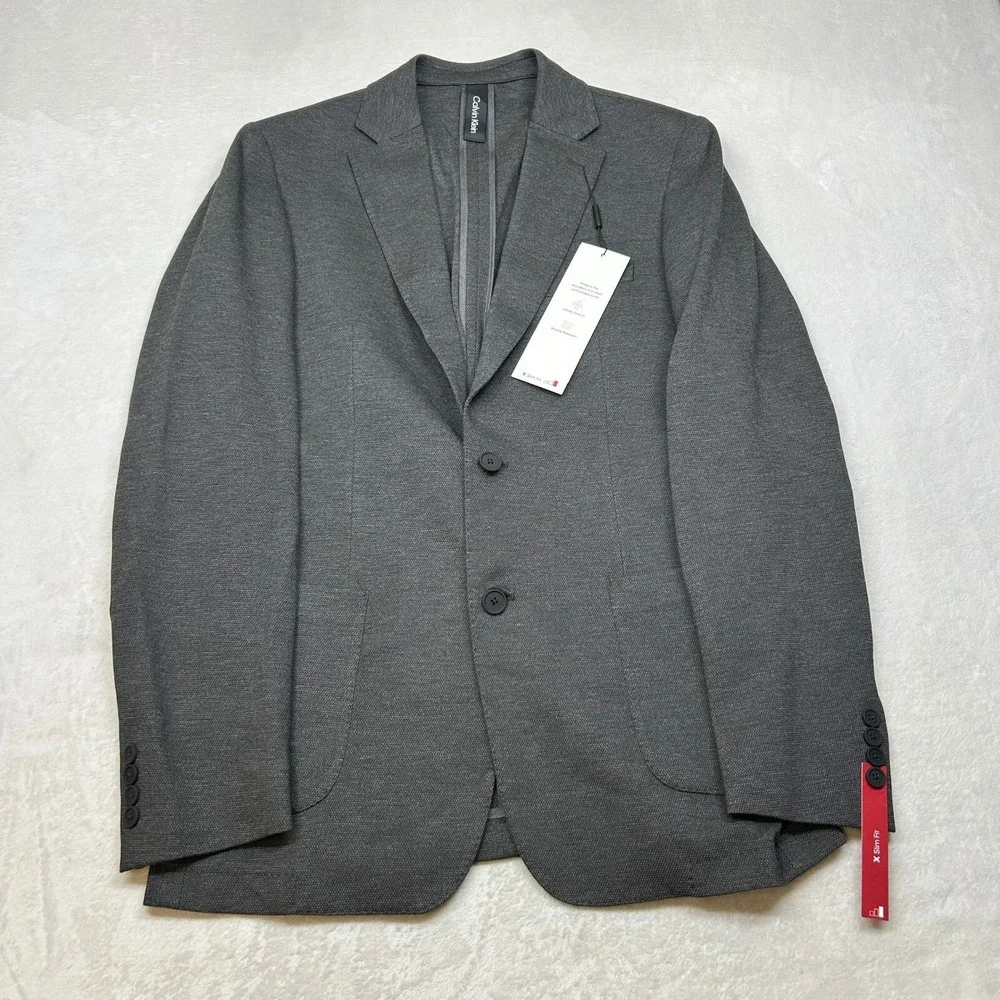Calvin Klein Knit Slim Fit Sport Coat Mens‎ 40L 40 Gray Modern Jacket Travel NEW